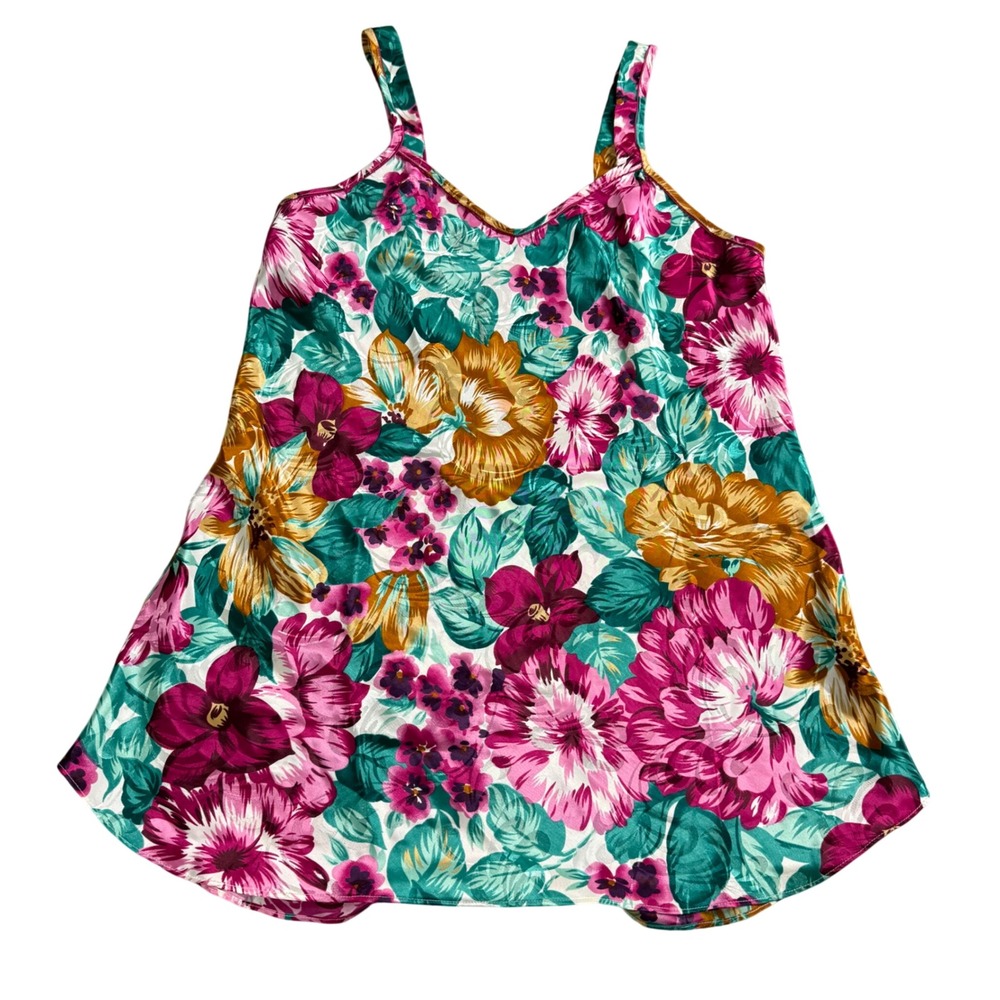 Vintage USA Sleep Solutions Floral Camisole Sleep Slipdress Large Satin